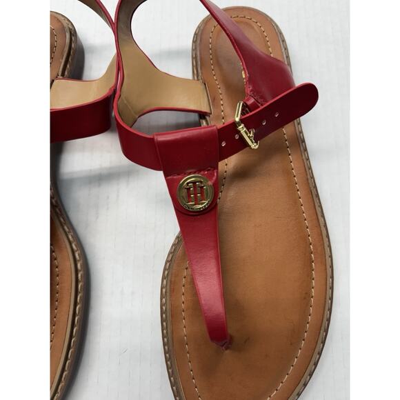 TOMMY HILFIGER Burke Lady Thongs Flat Thong Gladiator Sandals Red Size 10 - Picture 2 of 6